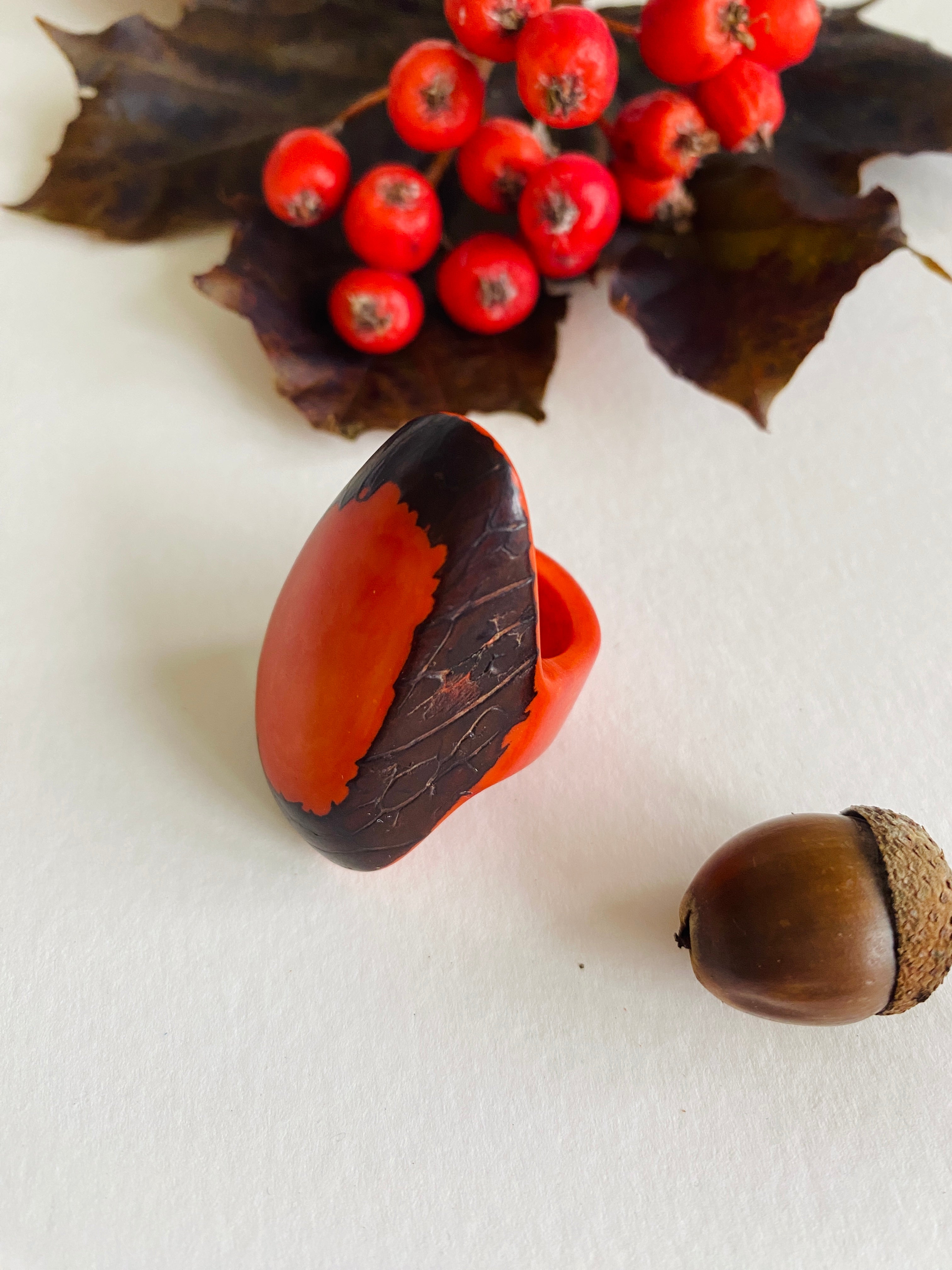 Orange Tagua Seed Ring